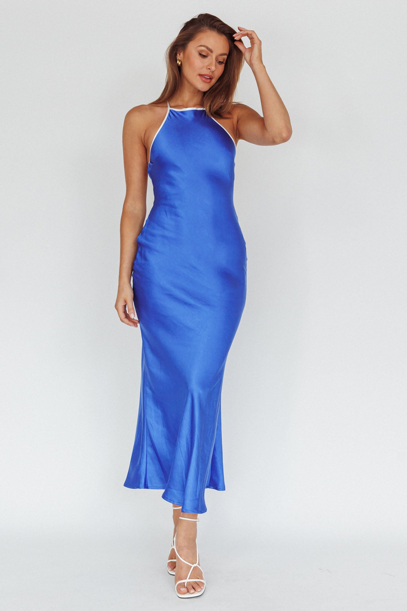 Midsomer Dawn Criss-Cross Back Maxi Dress Blue by Selfie Leslie Australia