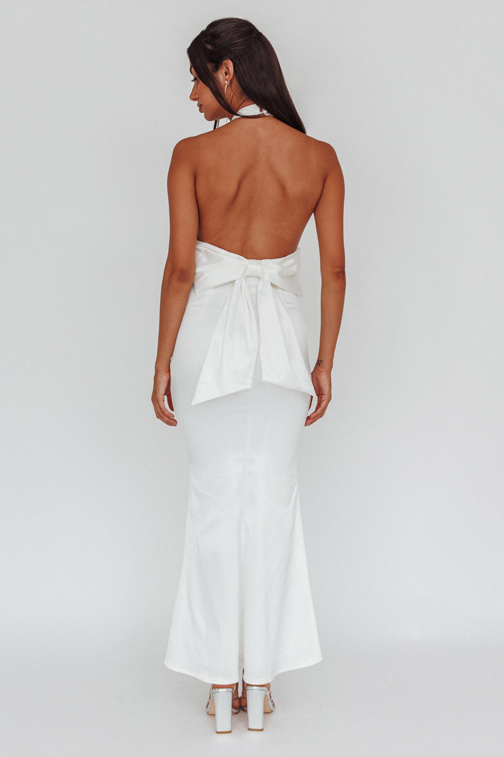 Fifth Avenue Bow Back Maxi Dress White by Selfie Leslie Australia