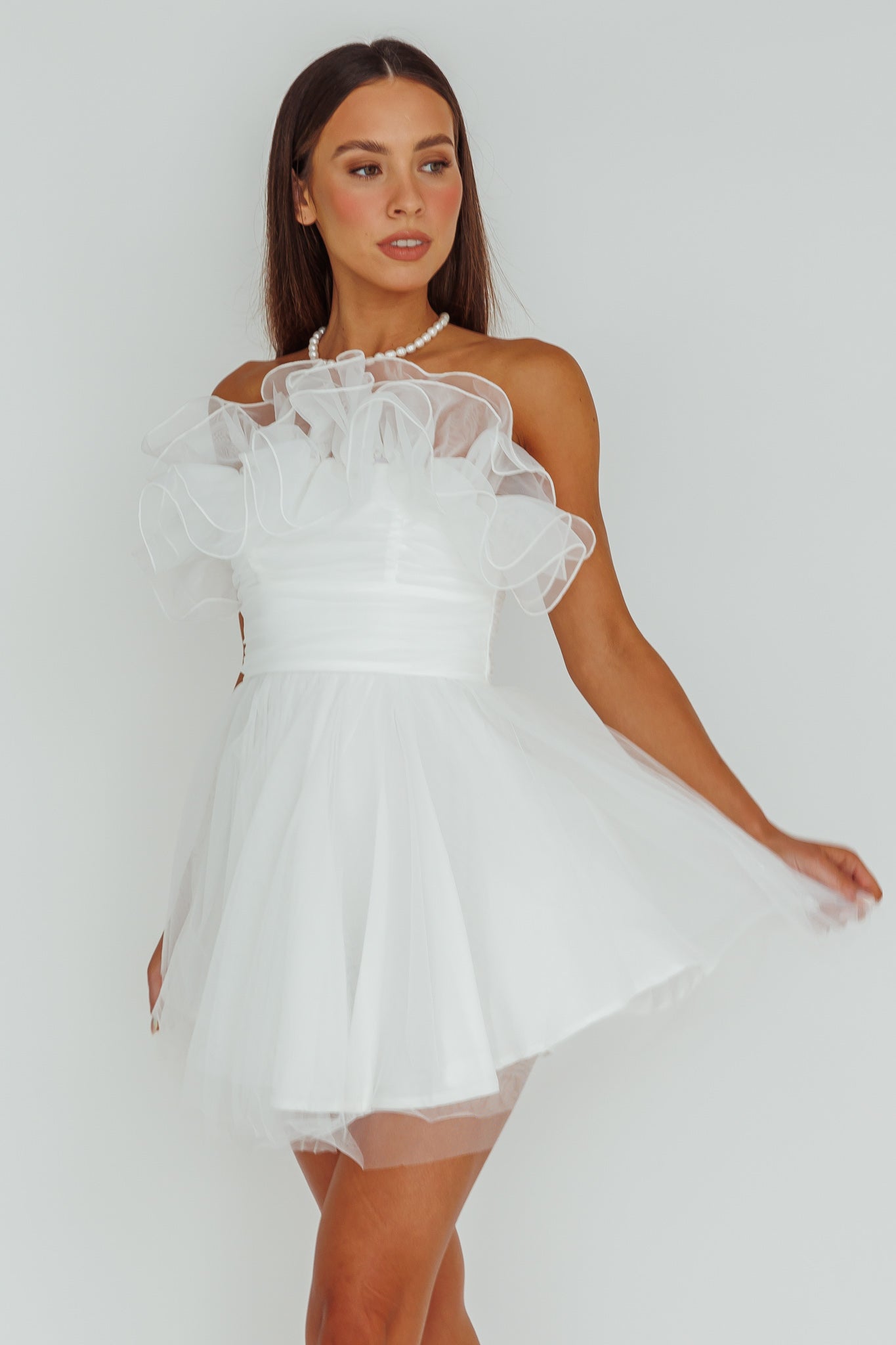 My Beloved Organza Frill Mini Dress White by Selfie Leslie Australia