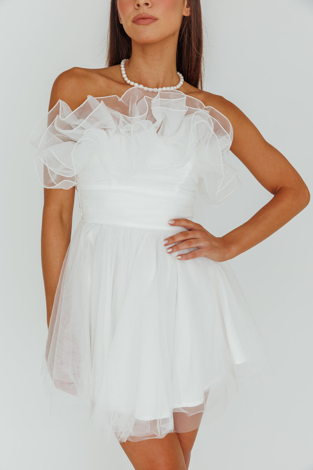 My Beloved Organza Frill Mini Dress White by Selfie Leslie Australia