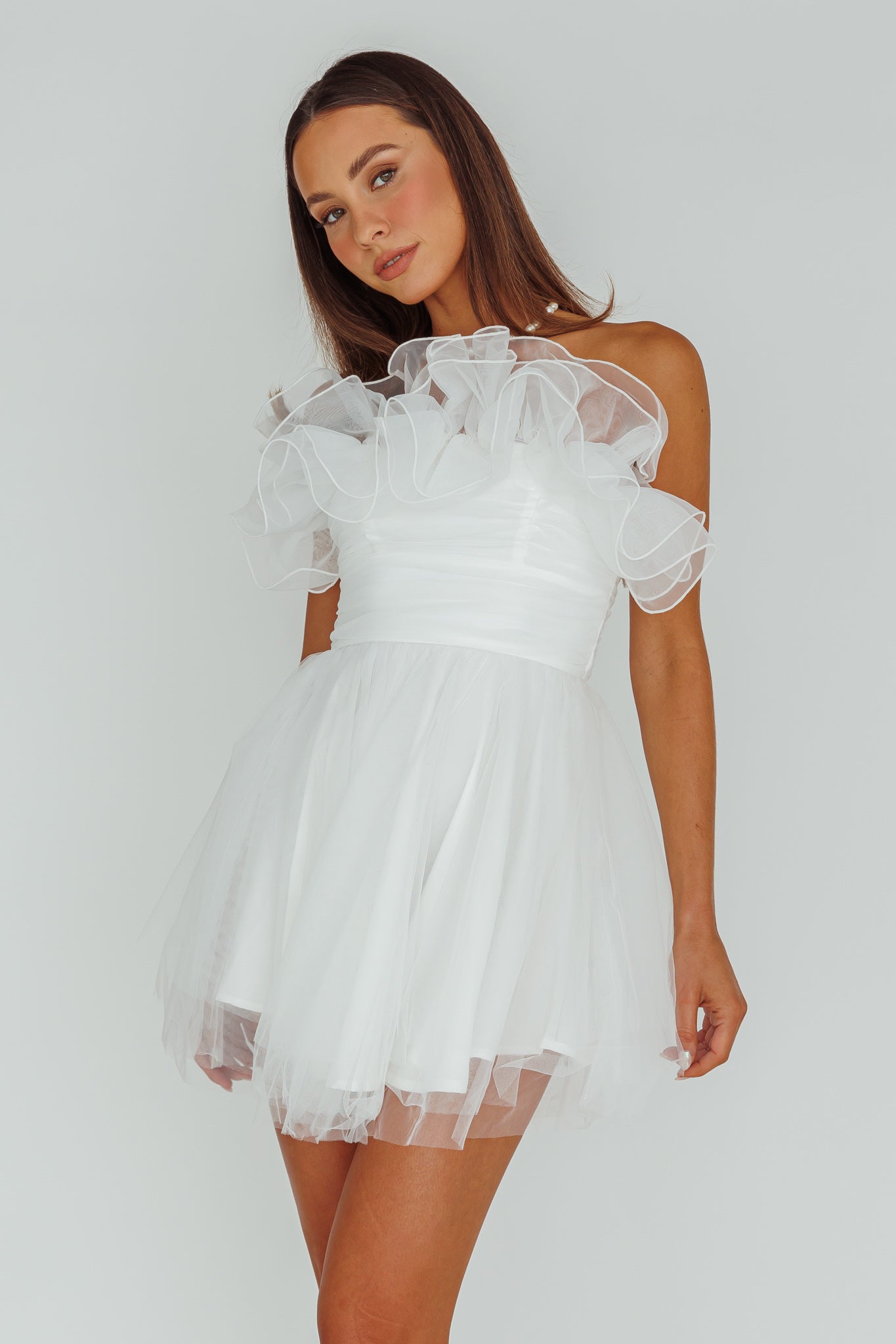 My Beloved Organza Frill Mini Dress White by Selfie Leslie Australia