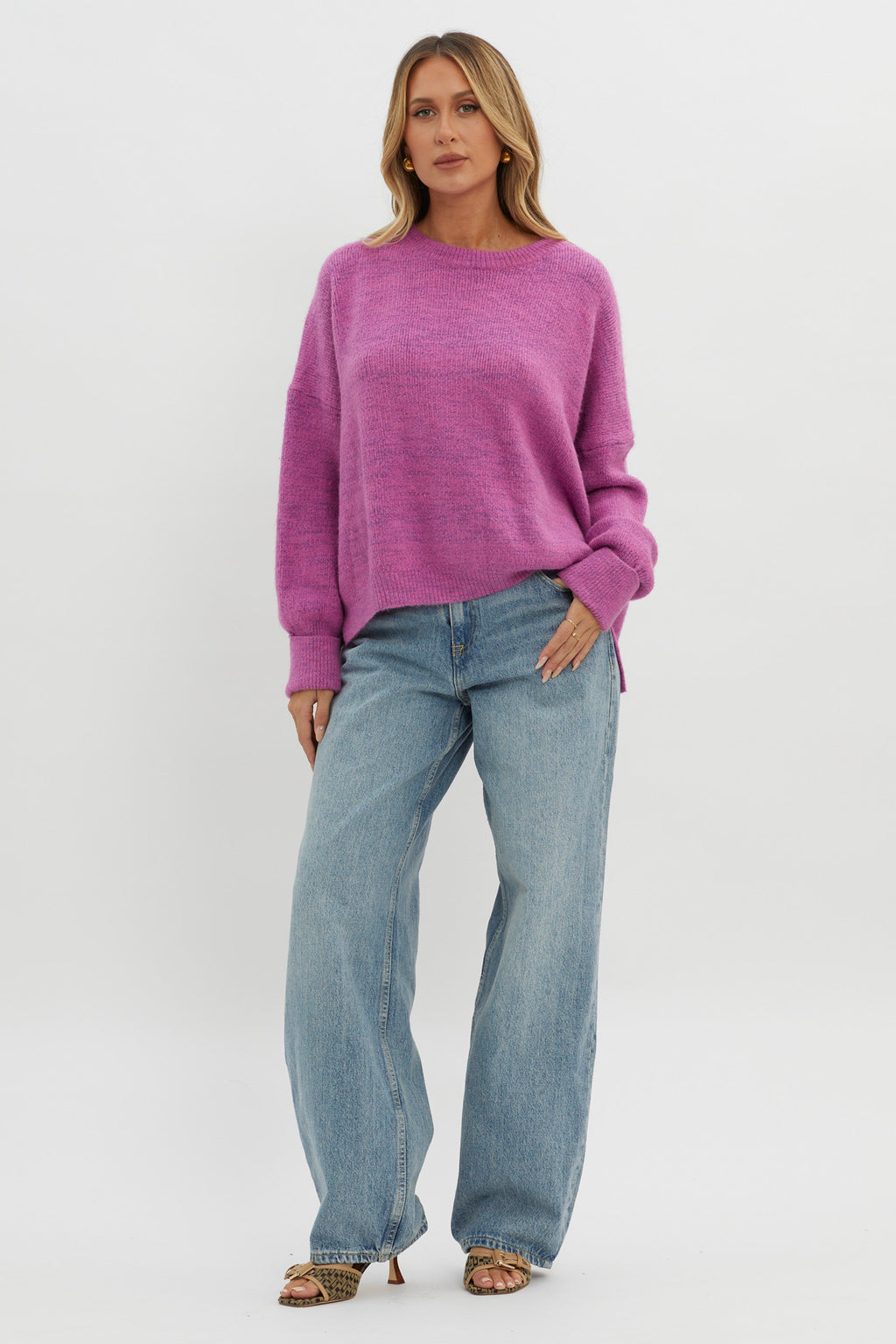 Kayce Dropped Shoulder Knit Sweater Fuchsia by Selfie Leslie Australia