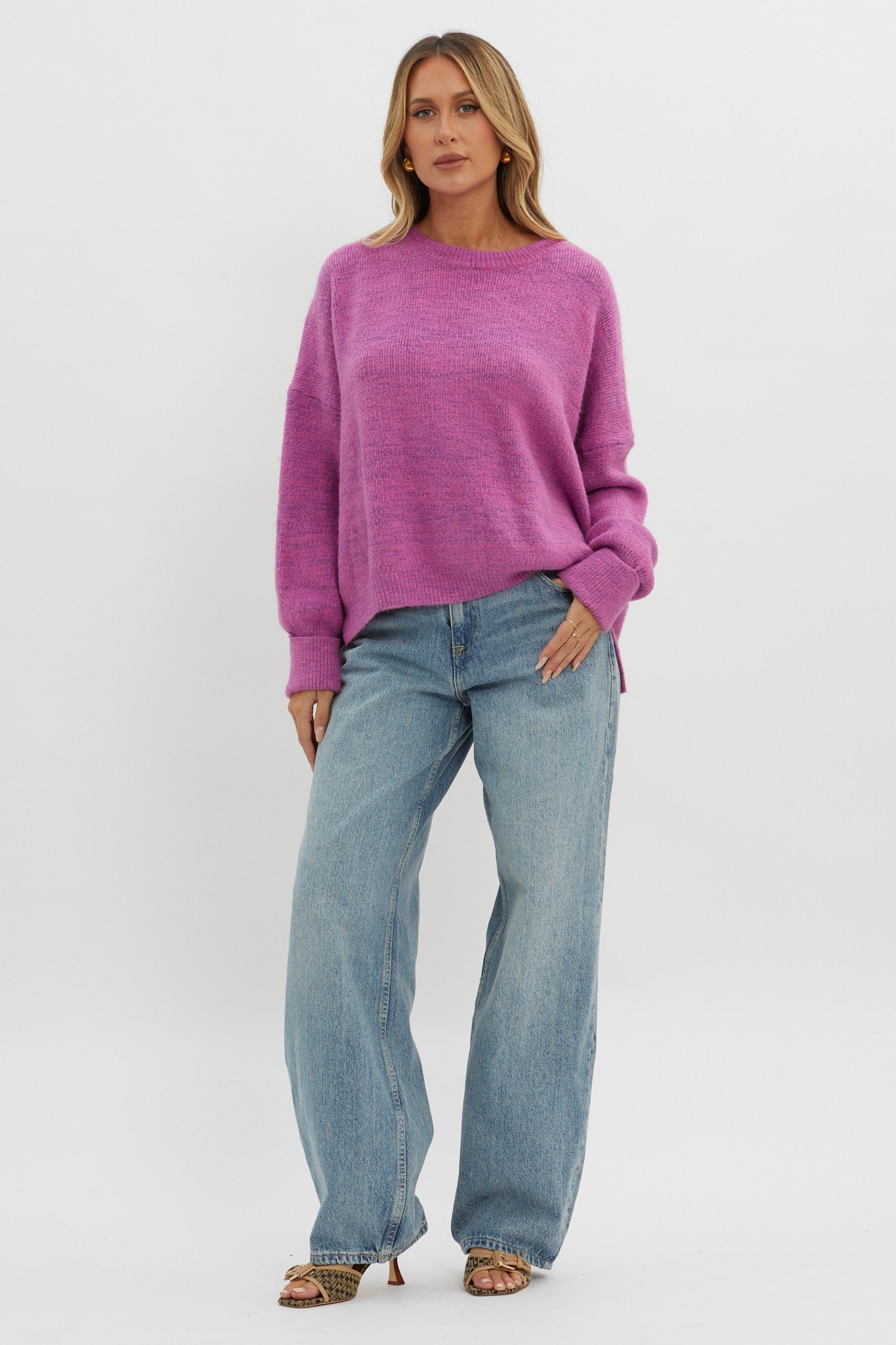 Kayce Dropped Shoulder Knit Sweater Fuchsia by Selfie Leslie Australia