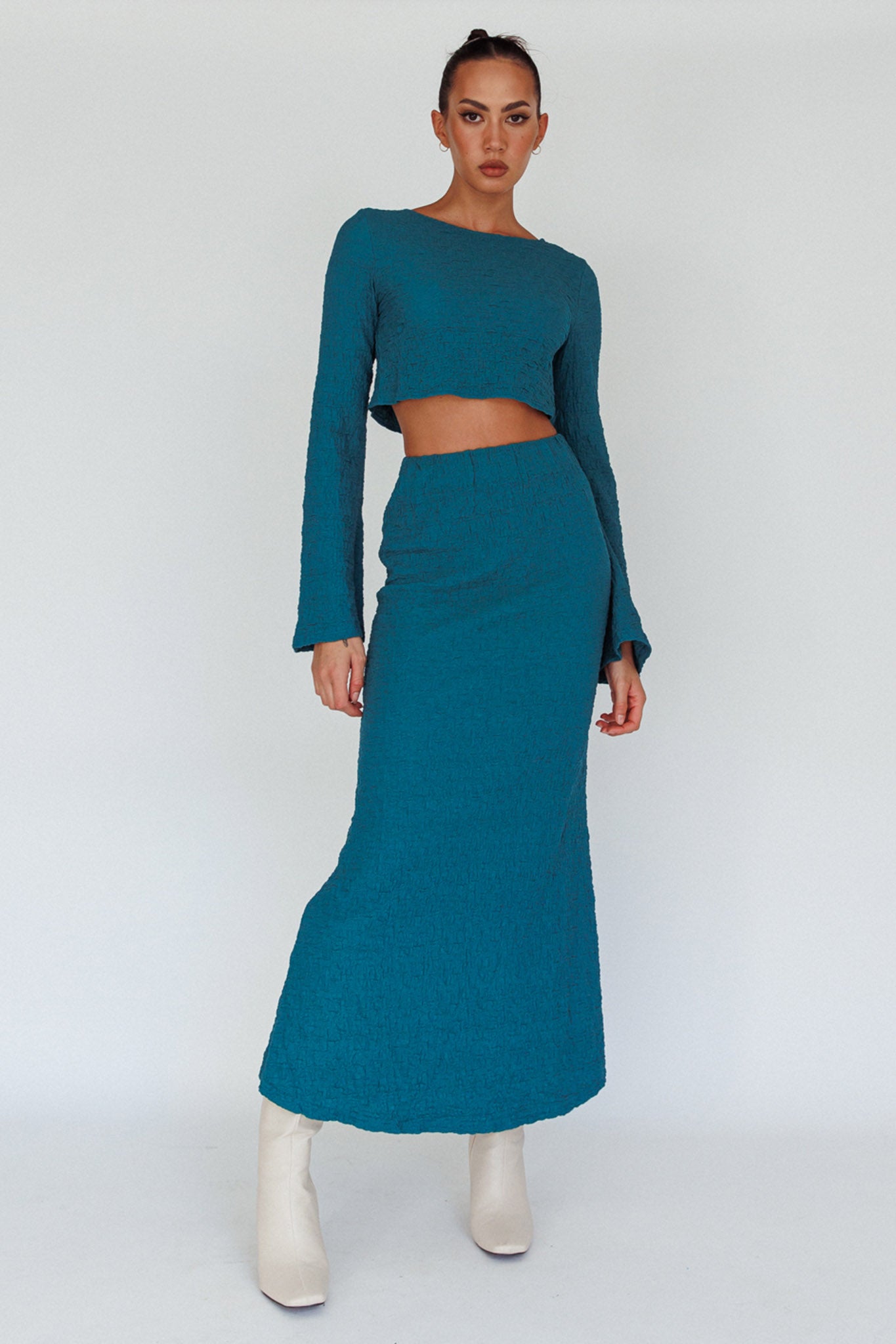 Treasures Textured Midi Skirt Teal by Selfie Leslie Australia