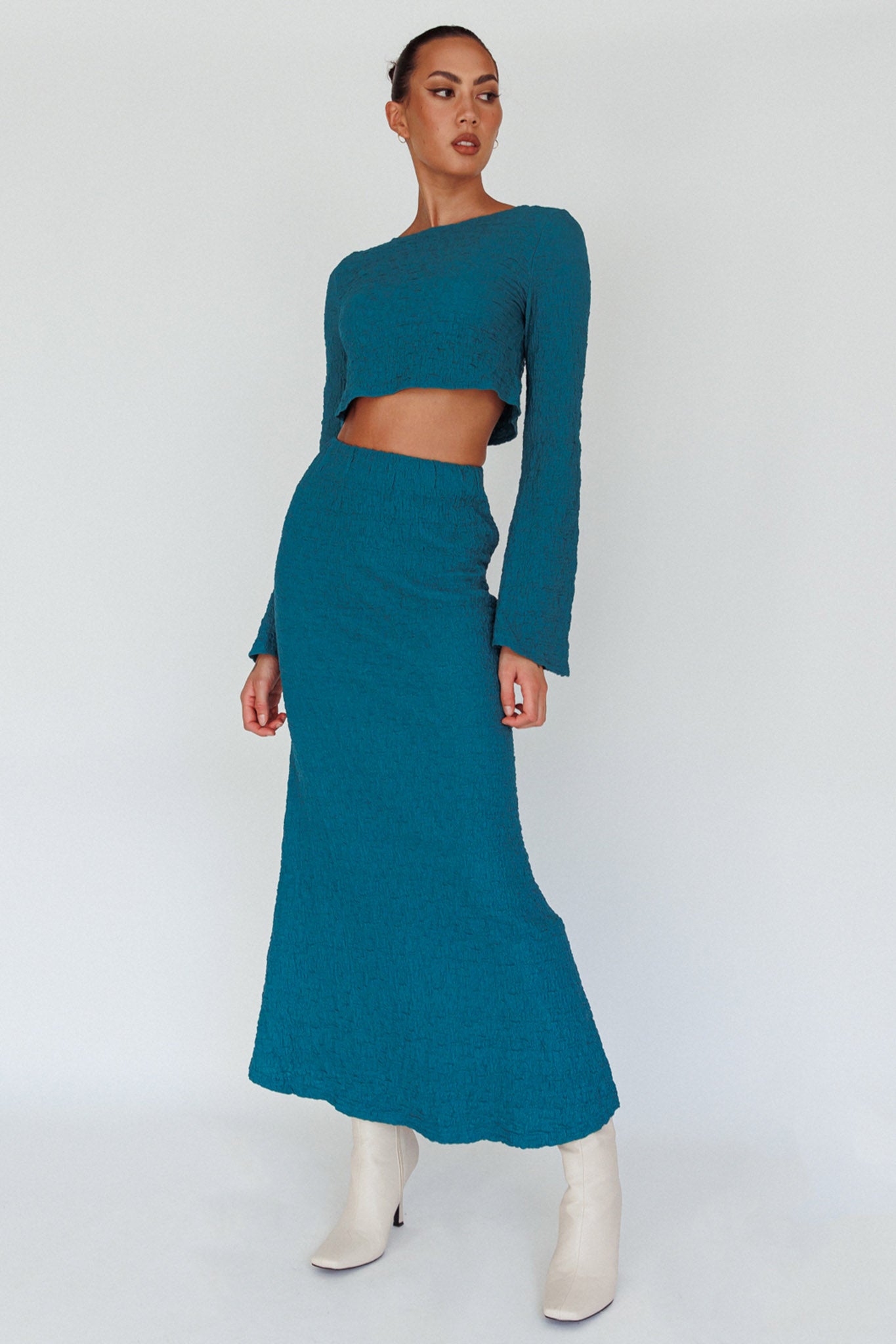 Treasures Textured Midi Skirt Teal by Selfie Leslie Australia