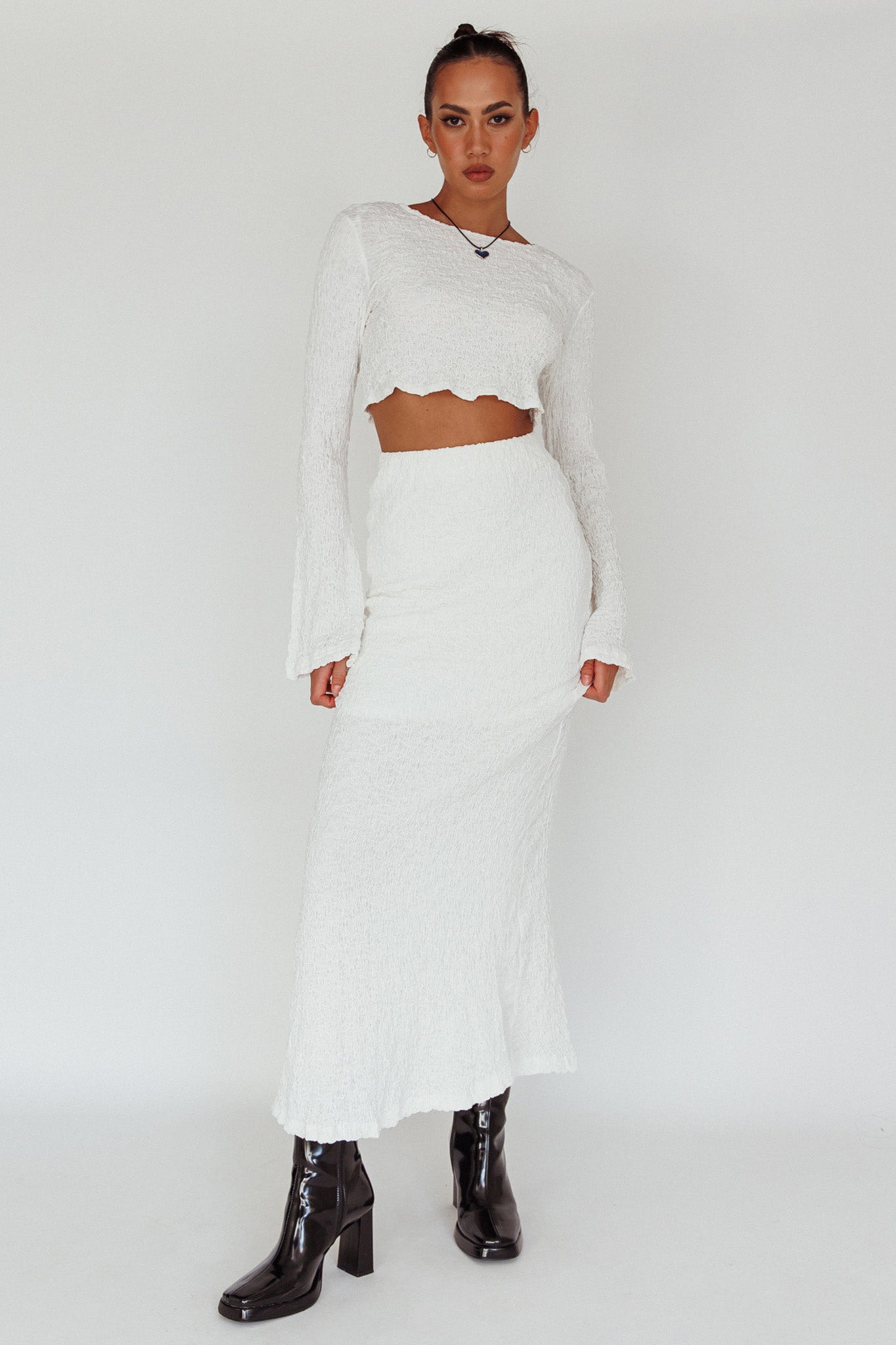 Treasures Textured Midi Skirt White by Selfie Leslie Australia