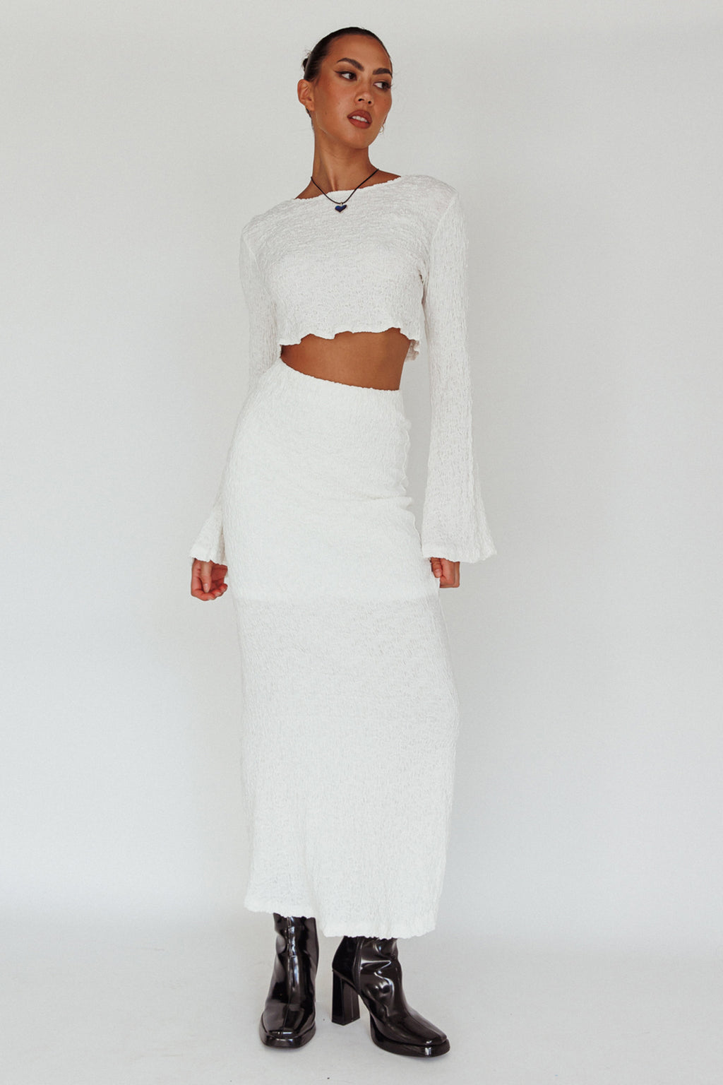 Treasures Textured Midi Skirt White by Selfie Leslie Australia