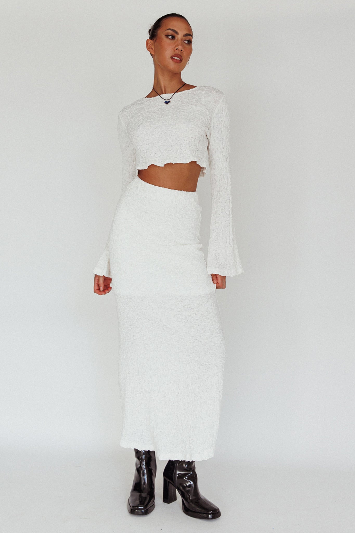 Treasures Textured Midi Skirt White by Selfie Leslie Australia