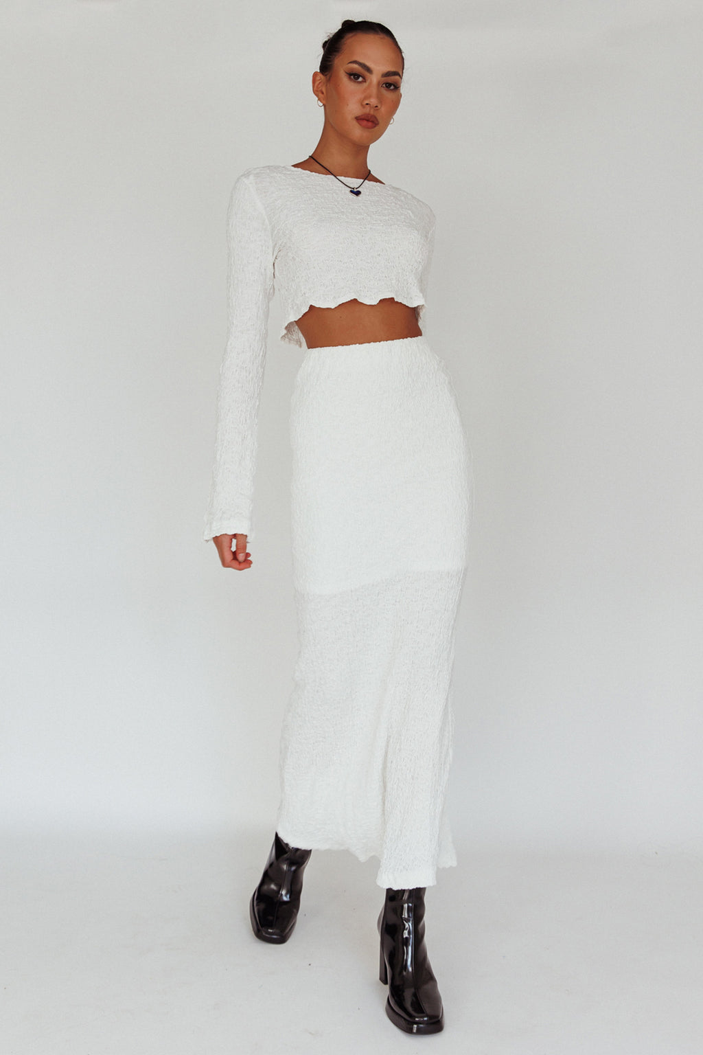 Treasures Textured Midi Skirt White by Selfie Leslie Australia