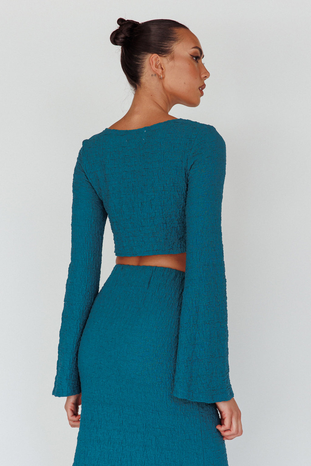 Treasures Flared Cuff Crop Top Teal by Selfie Leslie Australia