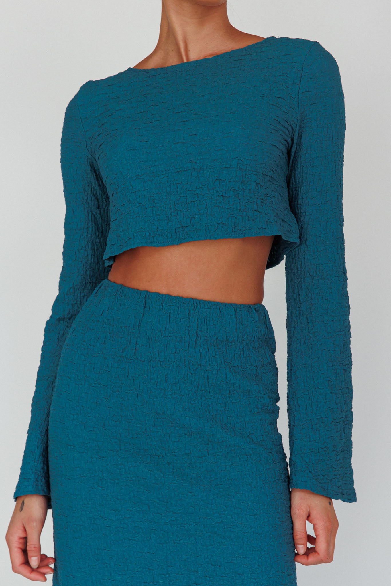 Treasures Flared Cuff Crop Top Teal by Selfie Leslie Australia