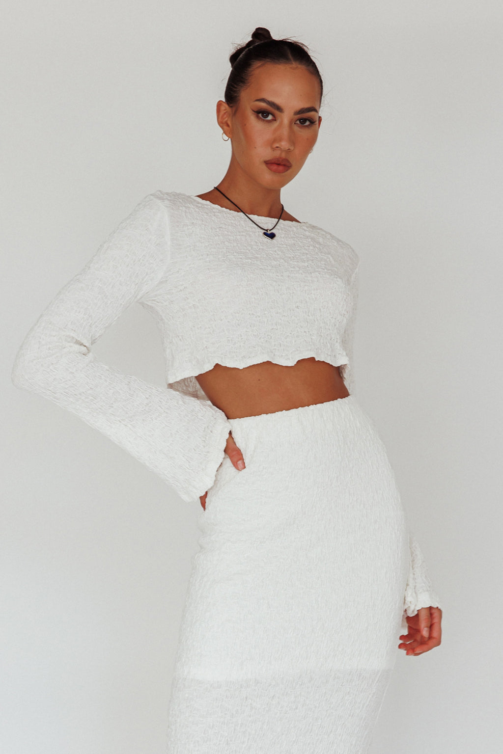 Treasures Flared Cuff Crop Top White by Selfie Leslie Australia
