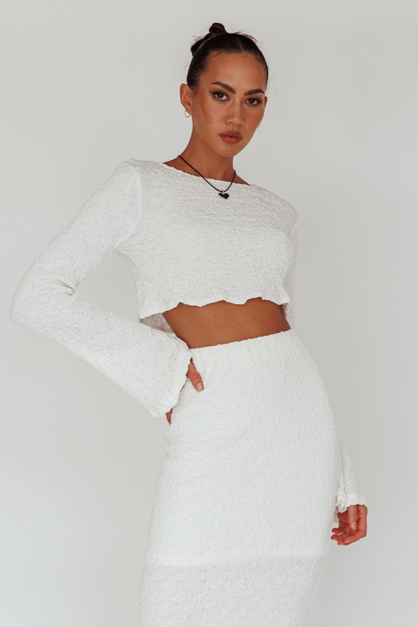 Treasures Flared Cuff Crop Top White by Selfie Leslie Australia