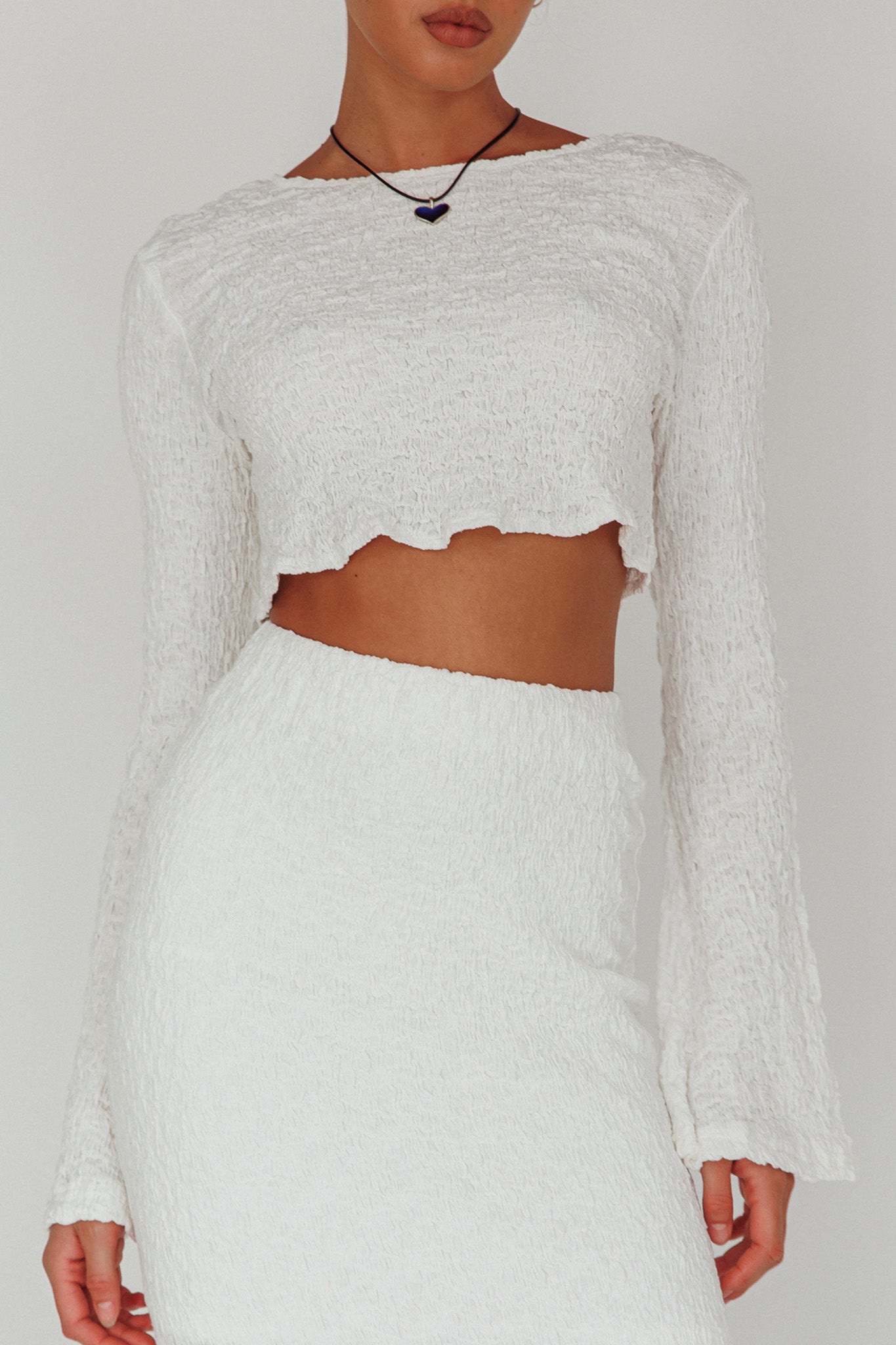 Treasures Flared Cuff Crop Top White by Selfie Leslie Australia