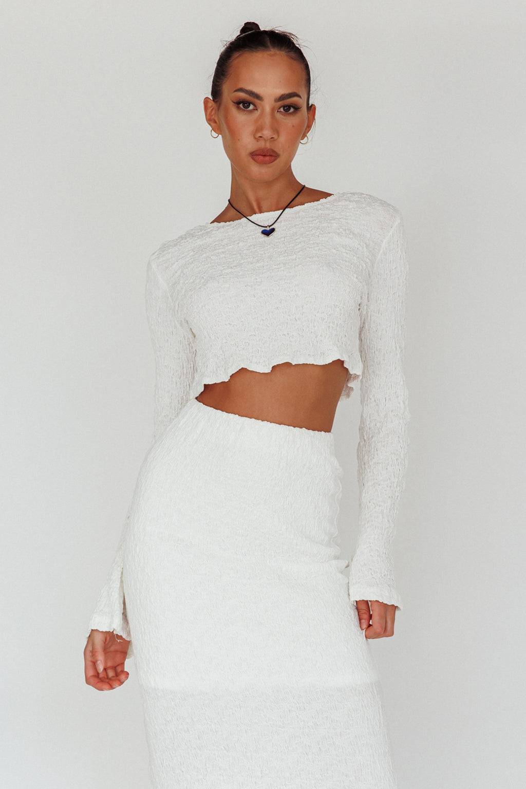 Treasures Flared Cuff Crop Top White by Selfie Leslie Australia