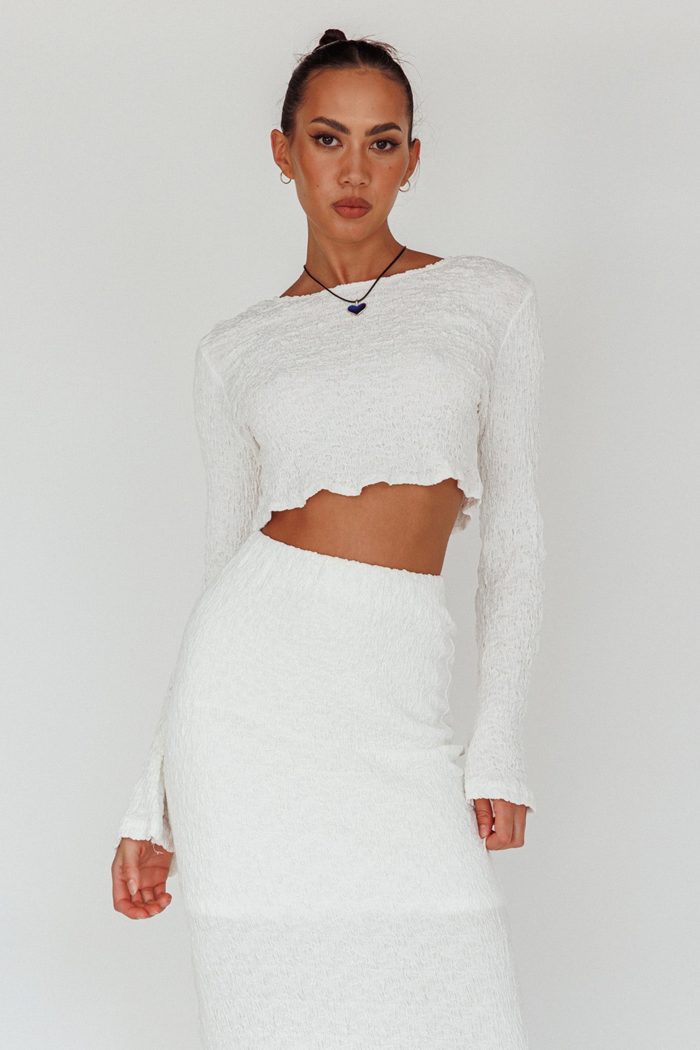 Treasures Flared Cuff Crop Top White by Selfie Leslie Australia