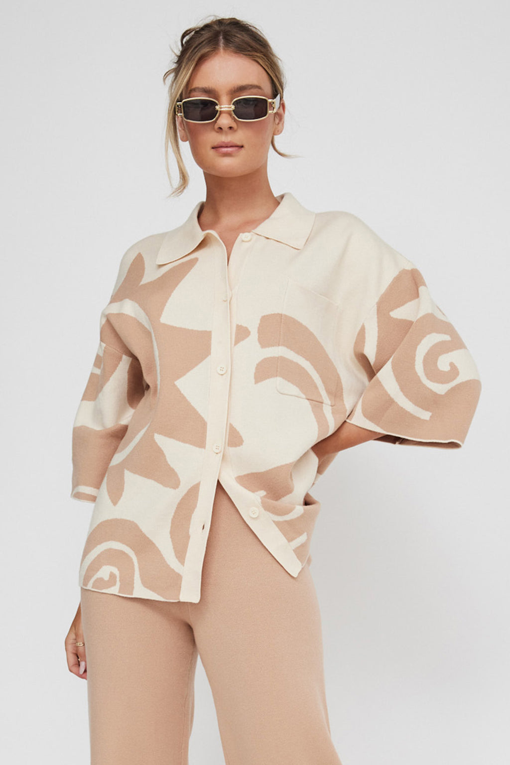 Nalani Button Up Knit Shirt Sand Wood by Selfie Leslie Australia