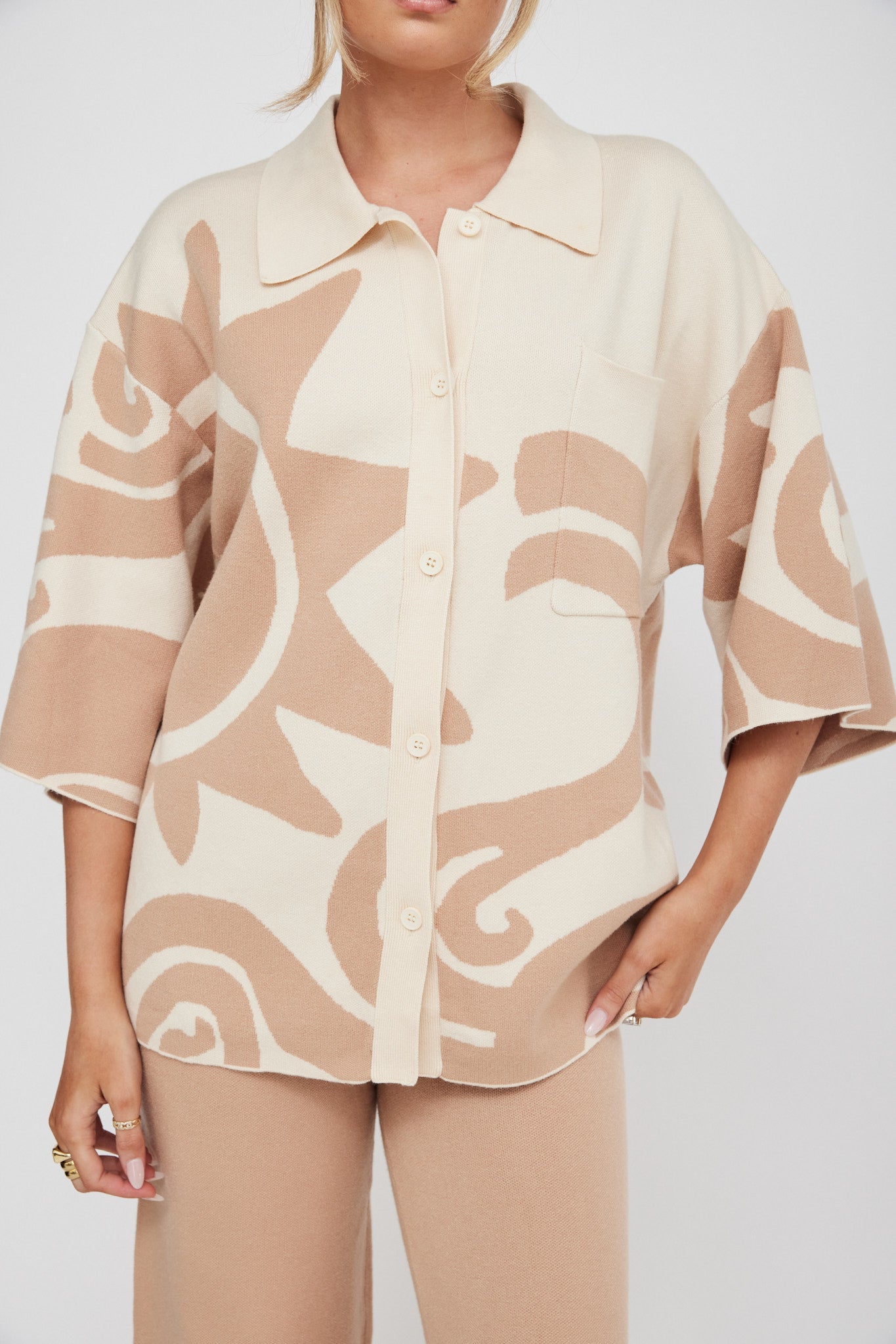 Nalani Button Up Knit Shirt Sand Wood by Selfie Leslie Australia