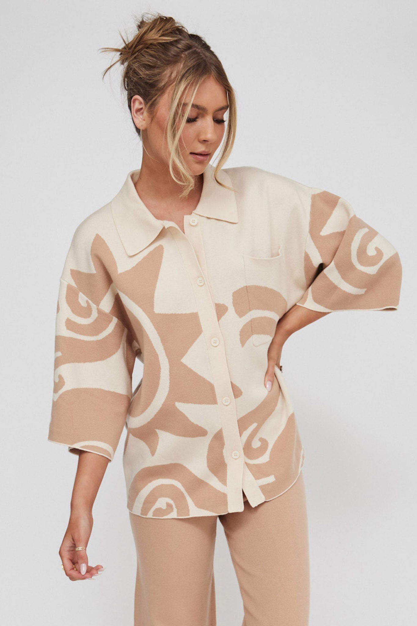 Nalani Button Up Knit Shirt Sand Wood by Selfie Leslie Australia