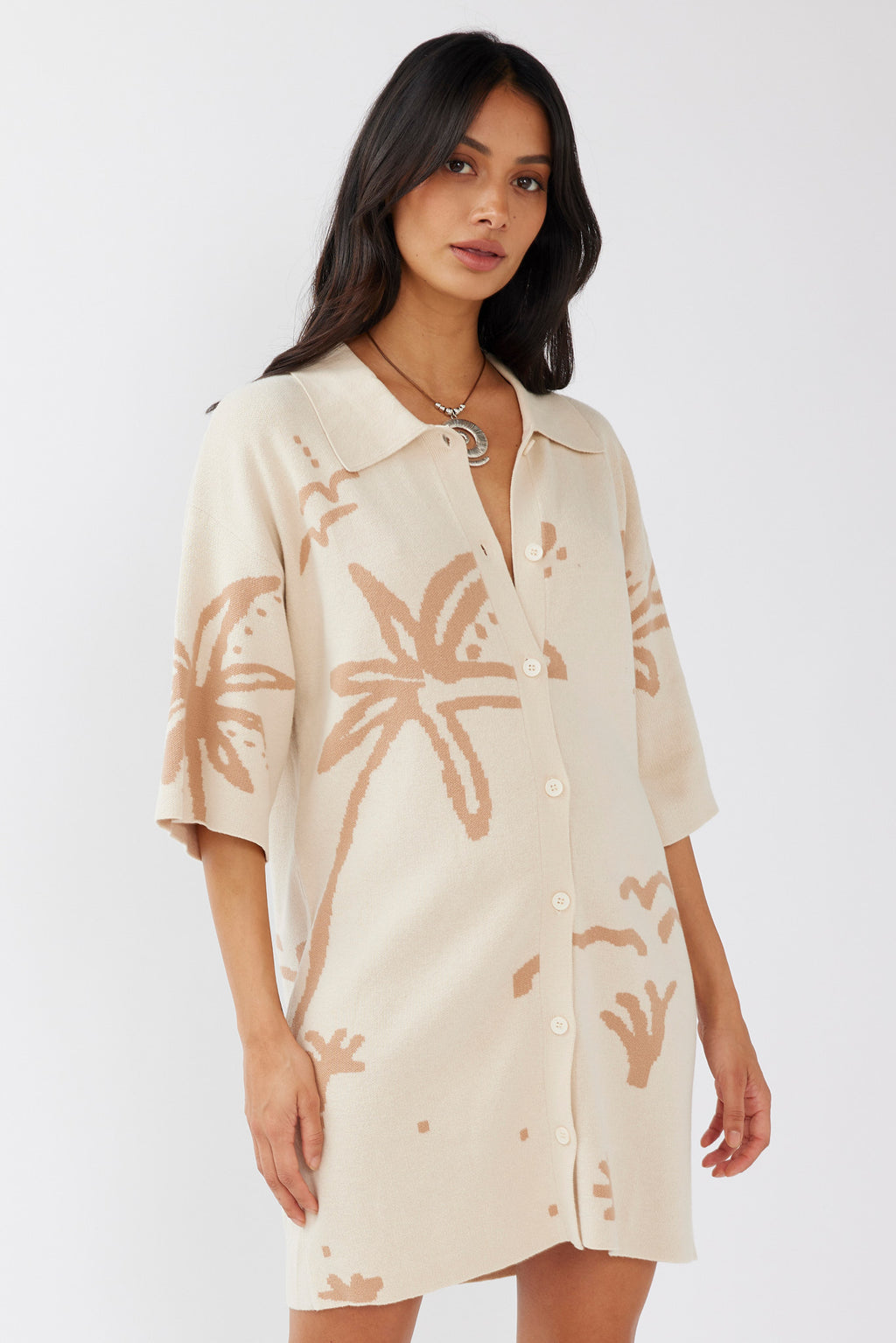 Nalani Button-Up Knit Dress Sand/Wood by Selfie Leslie Australia