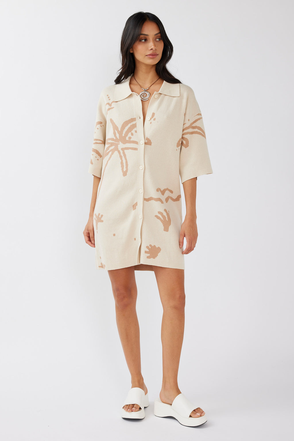 Nalani Button-Up Knit Dress Sand/Wood by Selfie Leslie Australia