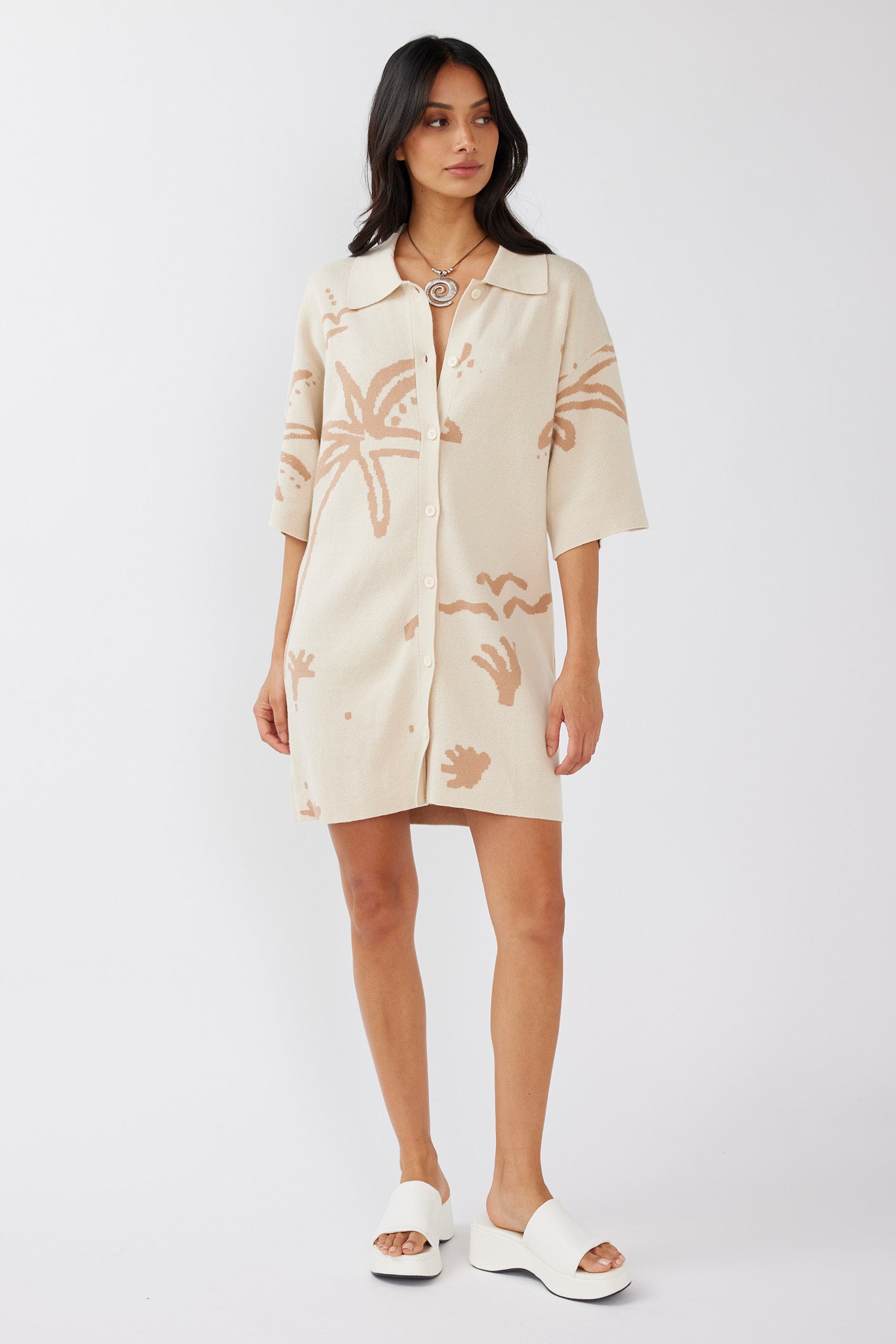 Nalani Button-Up Knit Dress Sand/Wood by Selfie Leslie Australia