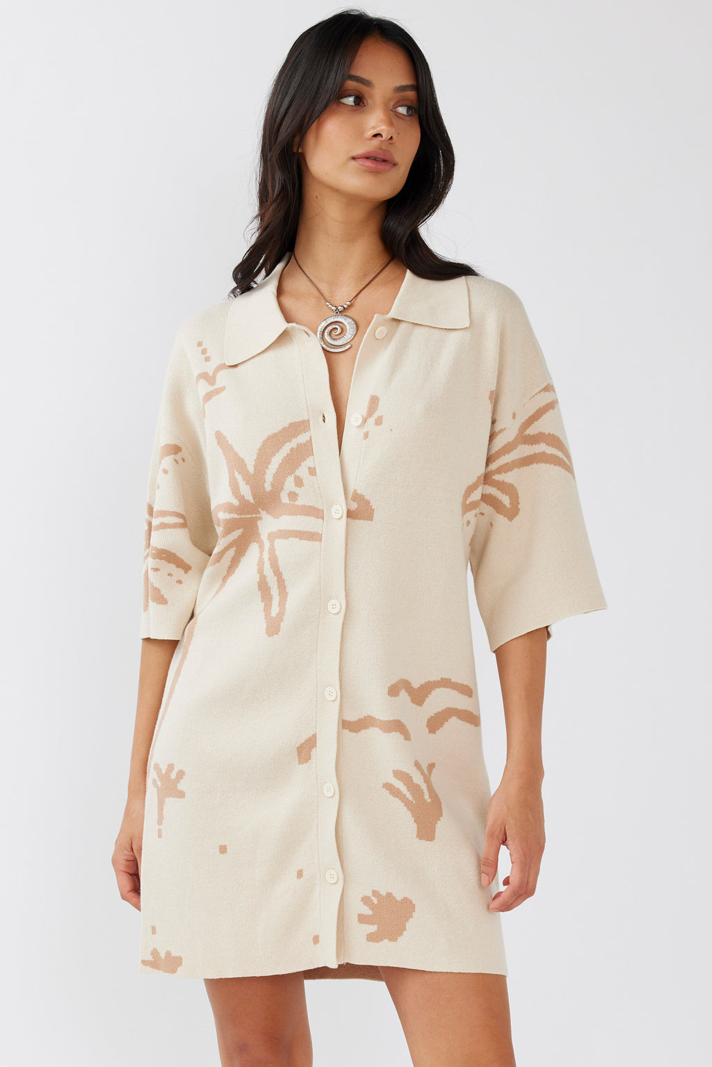 Nalani Button-Up Knit Dress Sand/Wood by Selfie Leslie Australia