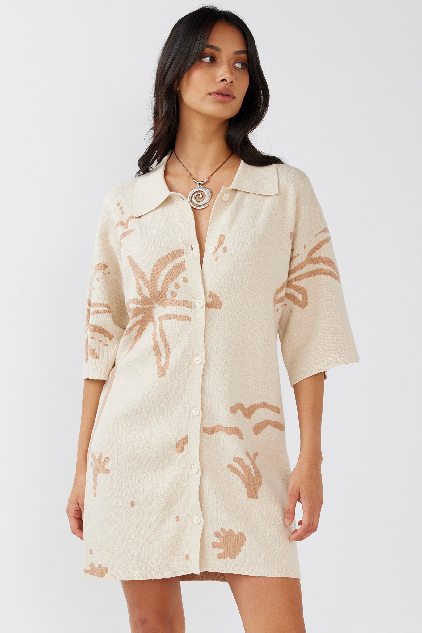 Nalani Button-Up Knit Dress Sand/Wood by Selfie Leslie Australia