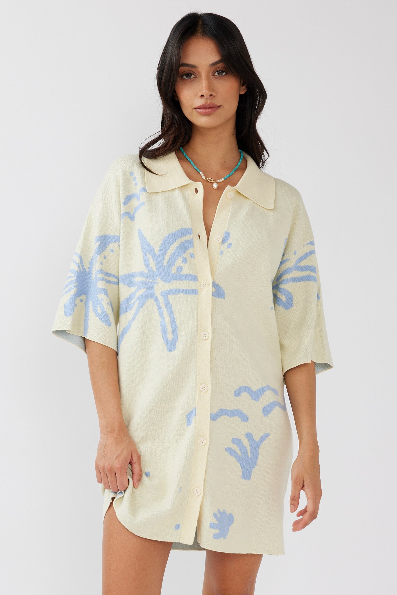 Nalani Button Up Knit Dress Lemon/Baby Blue by Selfie Leslie Australia