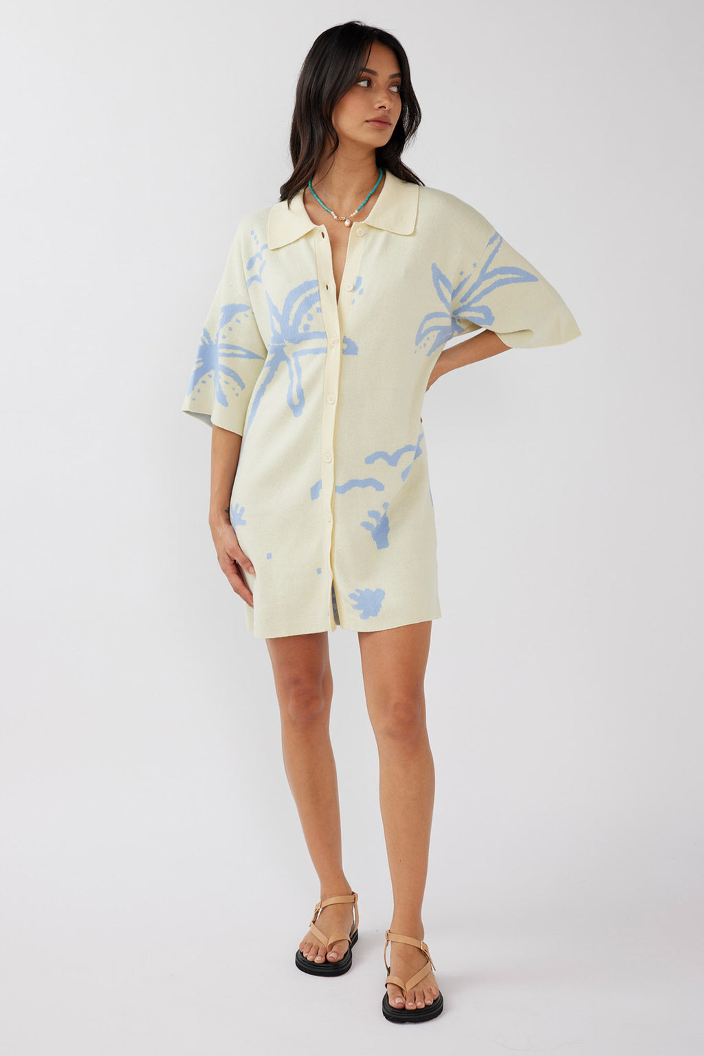 Nalani Button Up Knit Dress Lemon/Baby Blue by Selfie Leslie Australia