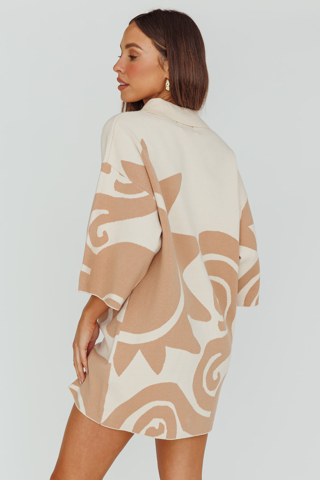Nalani Button Up Knit Shirt Dress Sand/Wood by Selfie Leslie Australia