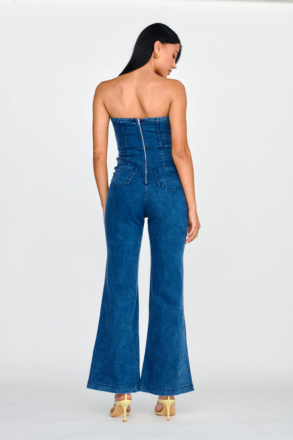 Horizon Strapless Wavy Neckline Jumpsuit Denim by Selfie Leslie Australia