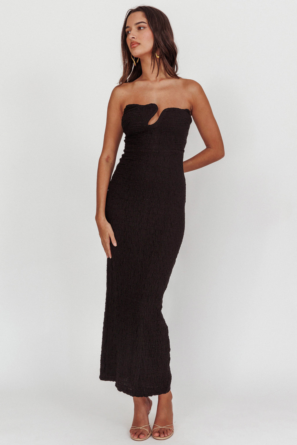 Horizon Strapless Textured Midi Dress Black by Selfie Leslie Australia