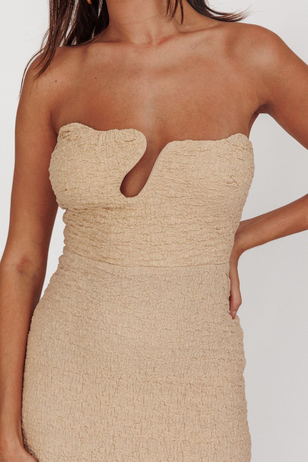 Horizon Strapless Textured Midi Dress Nude by Selfie Leslie Australia