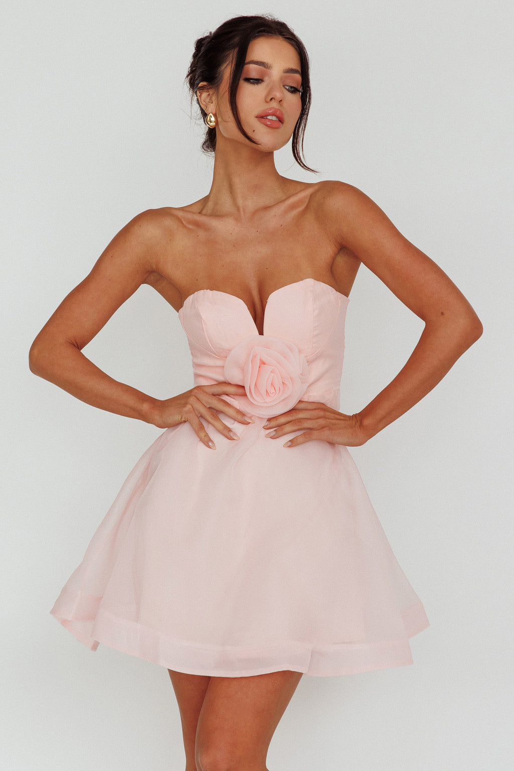 La Vie En Rose Strapless A-Line Mini Dress Baby Pink by Selfie Leslie Australia