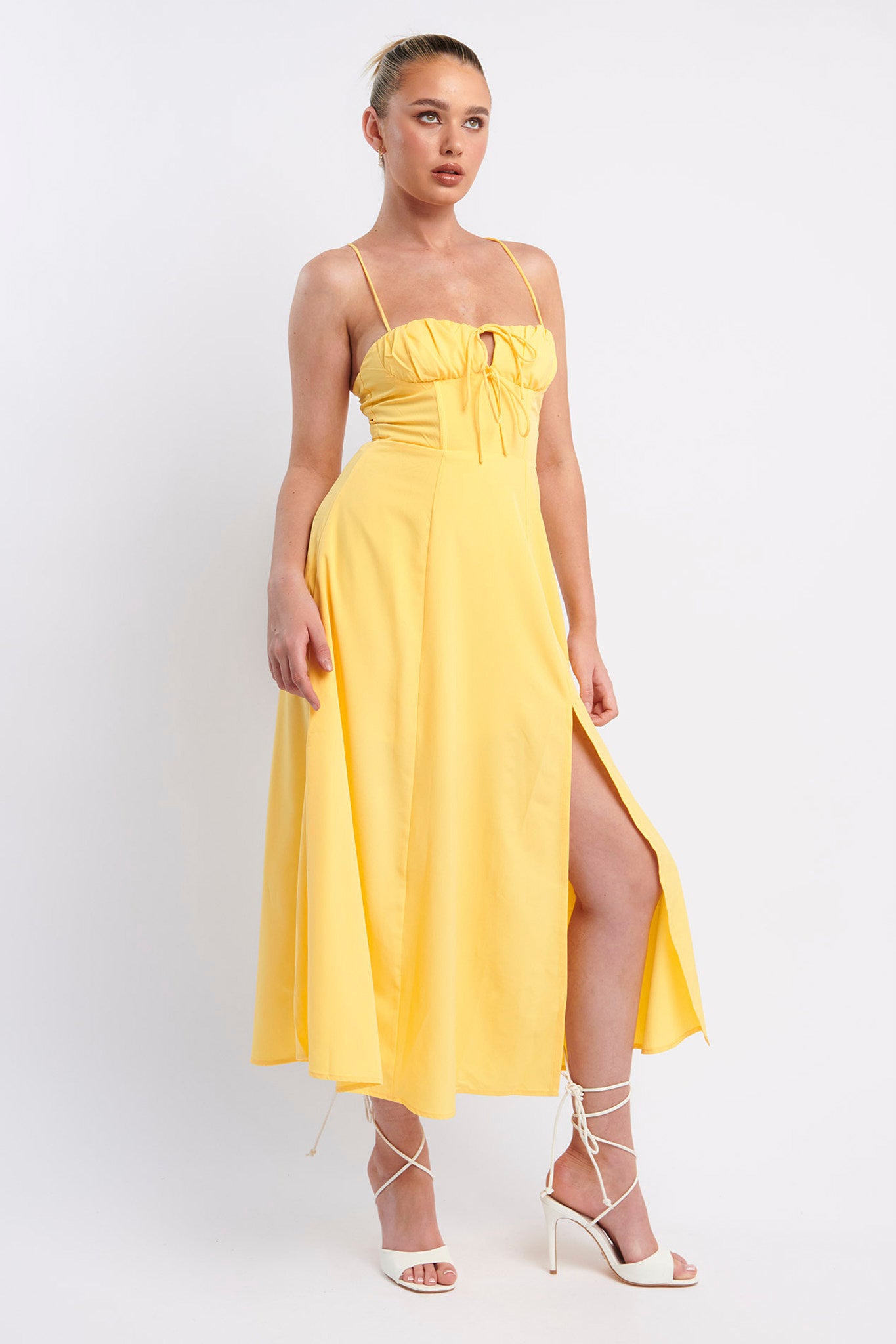 Euro Summer Split Hem Midi Dress Yellow by Selfie Leslie Australia