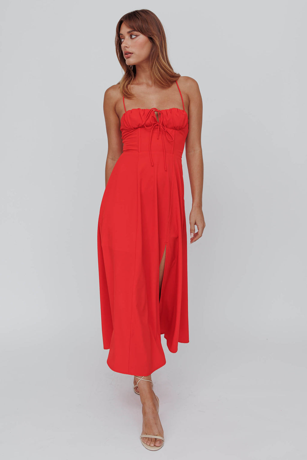 Euro Summer Split Hem Midi Dress Red by Selfie Leslie Australia