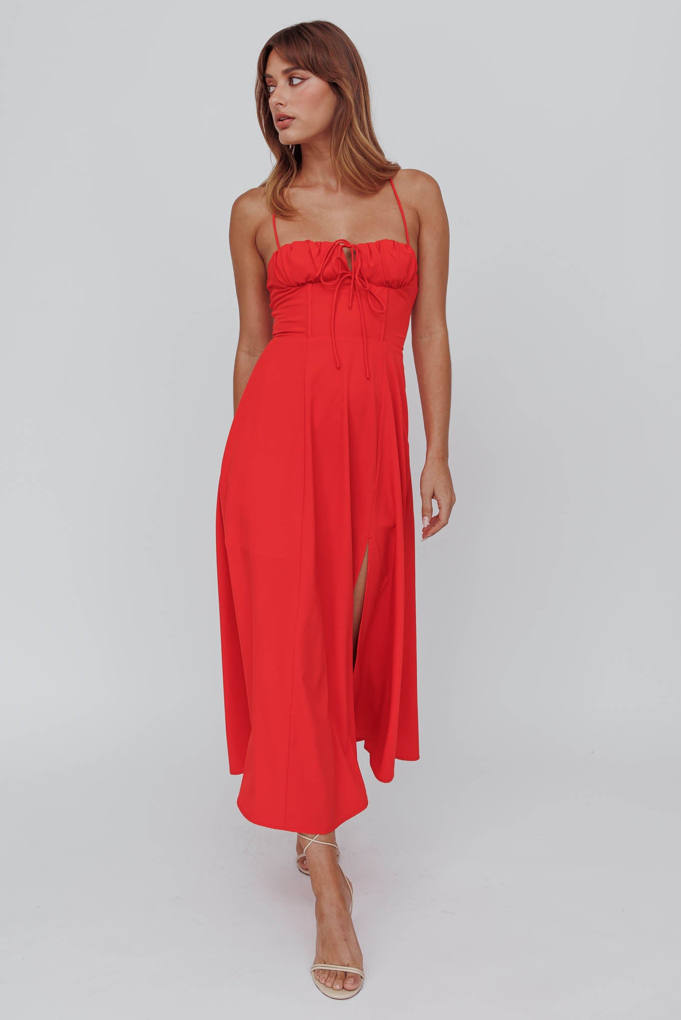 Euro Summer Split Hem Midi Dress Red by Selfie Leslie Australia