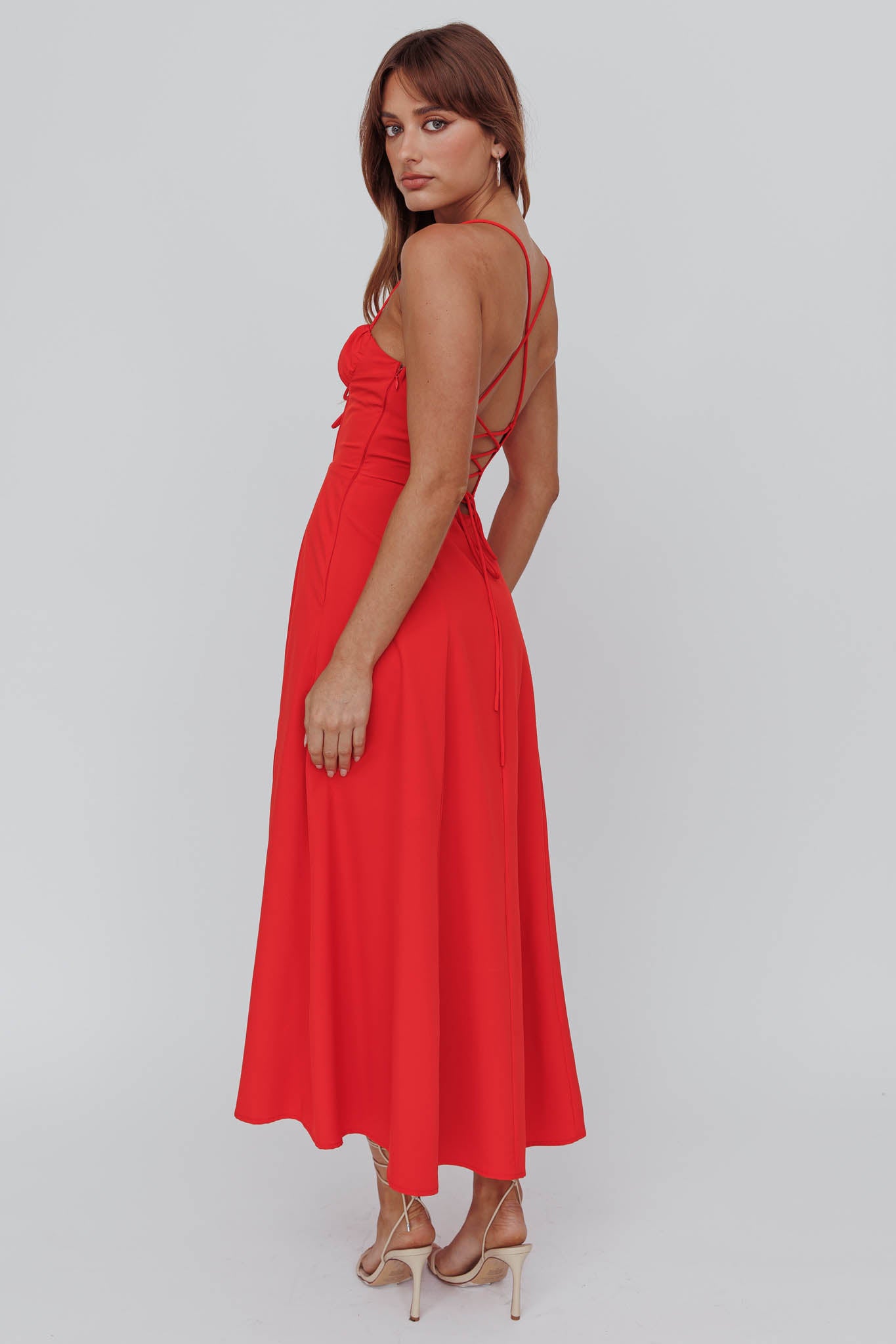 Euro Summer Split Hem Midi Dress Red by Selfie Leslie Australia