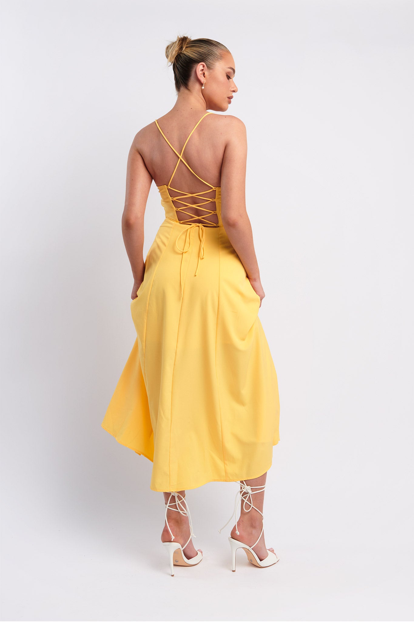 Euro Summer Split Hem Midi Dress Yellow by Selfie Leslie Australia