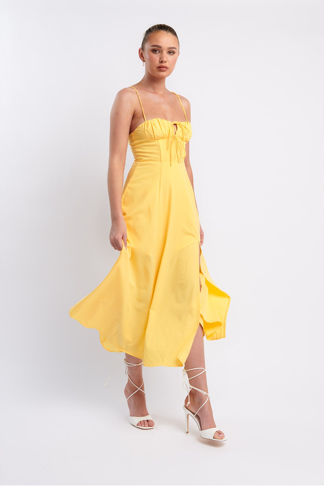Euro Summer Split Hem Midi Dress Yellow by Selfie Leslie Australia