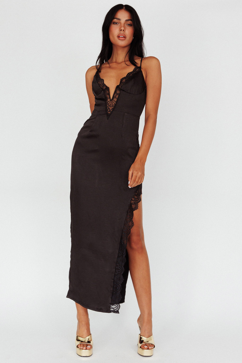 Salma Lace V-Neckline Midi Dress Black by Selfie Leslie Australia