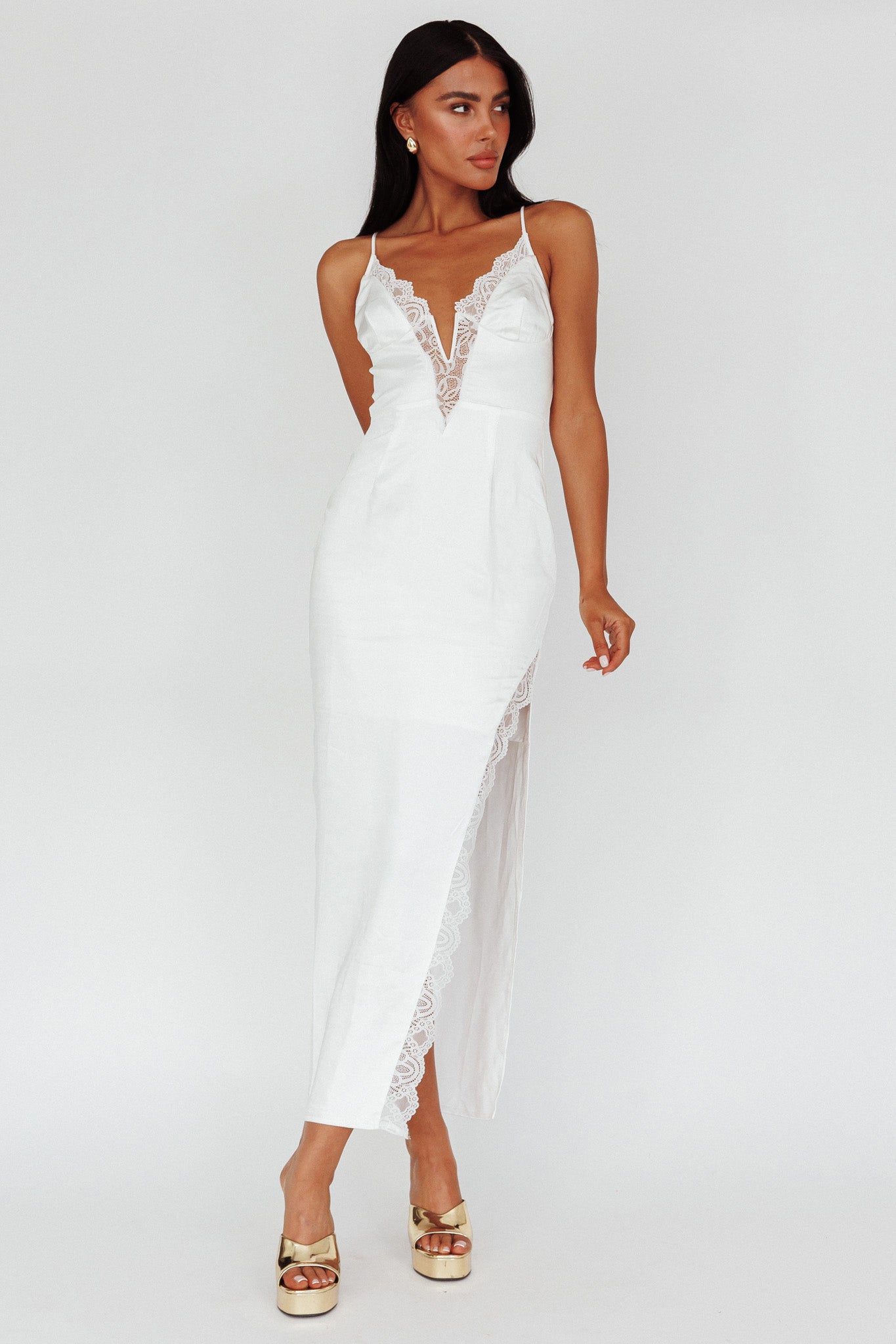 Salma Lace V-Neckline Midi Dress White by Selfie Leslie Australia