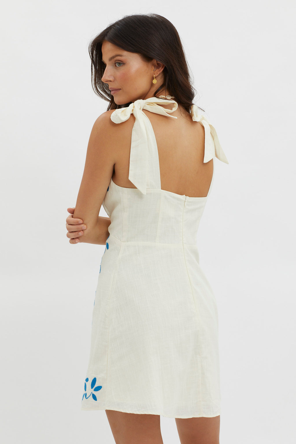Mykonos Morning Tied Shoulder Mini Dress Beige by Selfie Leslie Australia