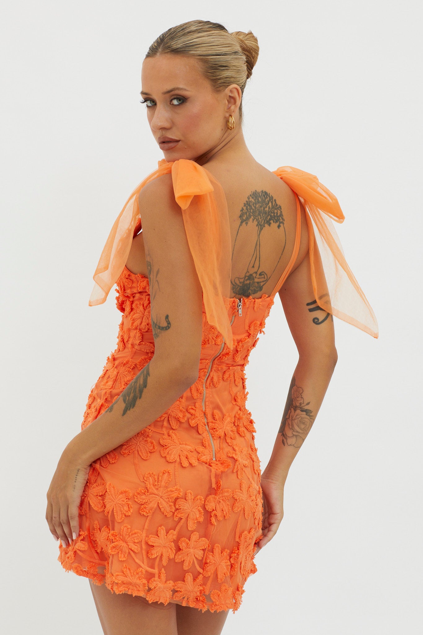 Mykonos Morning Tied Shoulder Embellished Mini Dress Orange by Selfie Leslie Australia