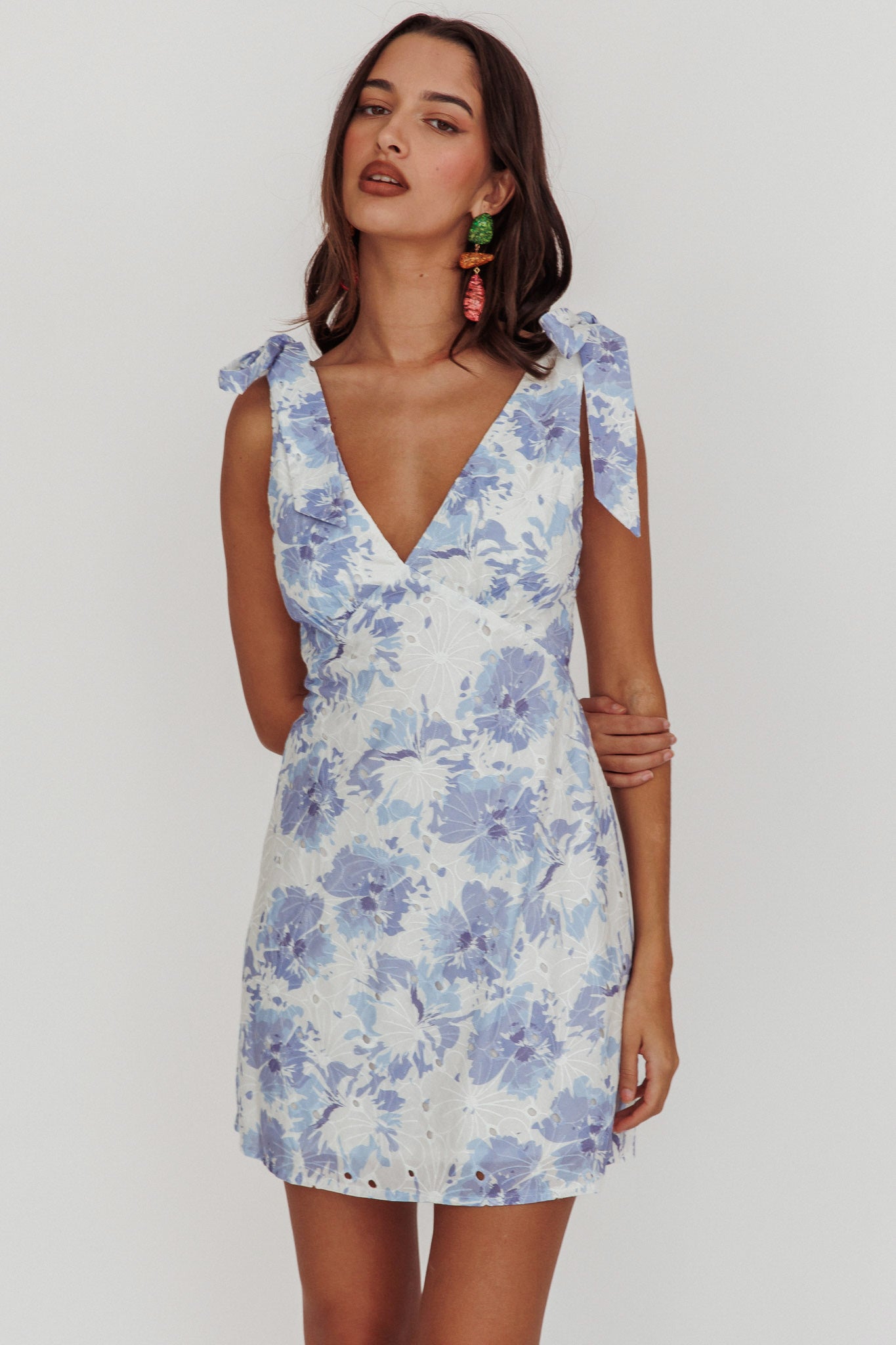 Mykonos Morning Shoulder Mini Dress Blue by Selfie Leslie Australia