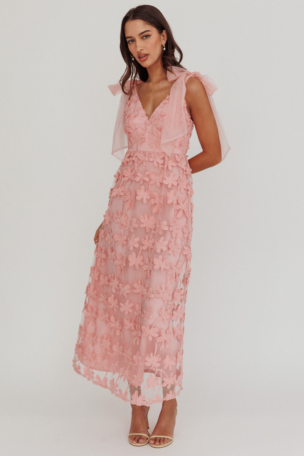 Mykonos Morning Tied Shoulder Tree Maxi Dress Blush by Selfie Leslie Australia