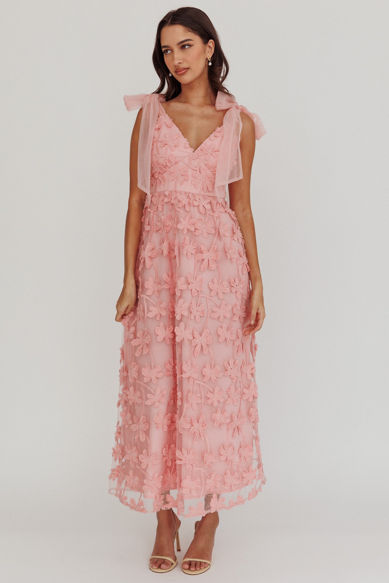 Mykonos Morning Tied Shoulder Tree Maxi Dress Blush by Selfie Leslie Australia