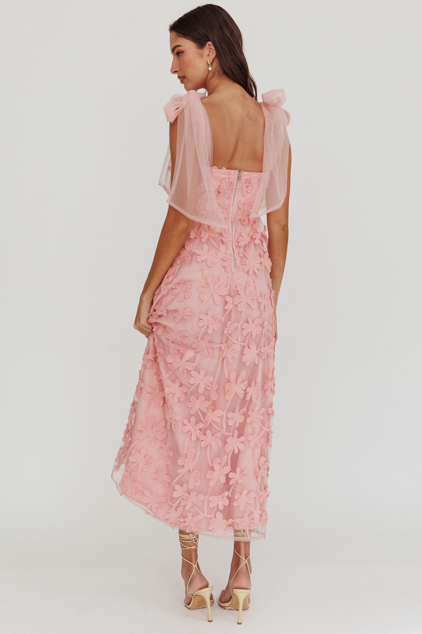 Mykonos Morning Tied Shoulder Tree Maxi Dress Blush by Selfie Leslie Australia