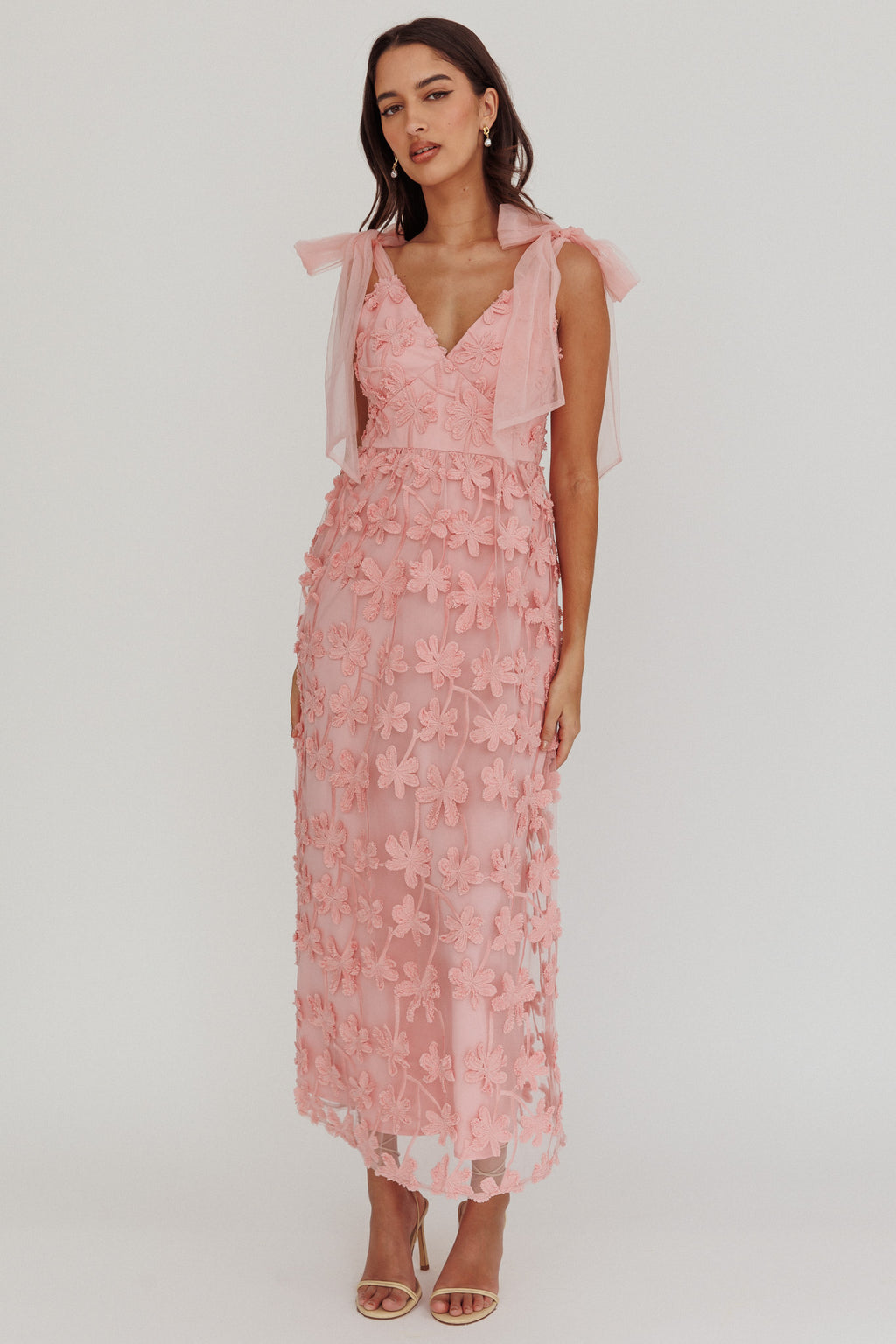 Mykonos Morning Tied Shoulder Tree Maxi Dress Blush by Selfie Leslie Australia